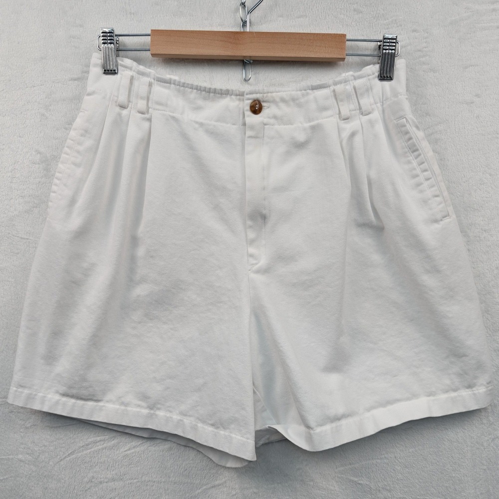 VTG Old Money Costal Shorts Women's 14 White Pleated High Rise Relaxed USA 80s